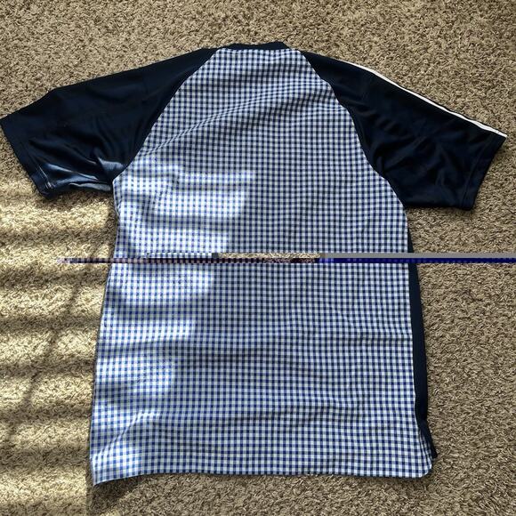 Adidas Originals Men's Polyester Navy Back Checker Print Shirt Size M 3 Striped - Picture 9 of 9